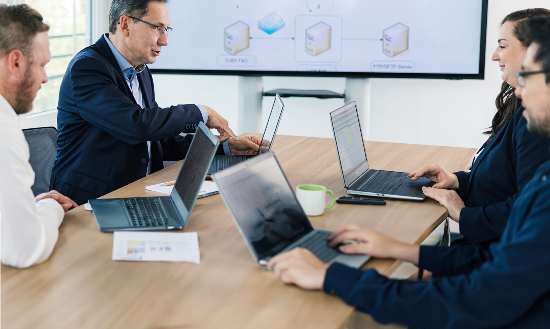 Beratungsteam arbeitet an Integrationskonzepten mit Azure Logic Apps und BizTalk Server als Lösungskompetenz von Dynamity